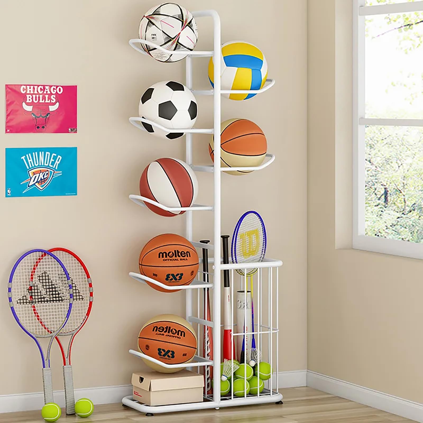 Présentoir de volley-ball intérieur pour organiser la chambre de sport de l'enfant
