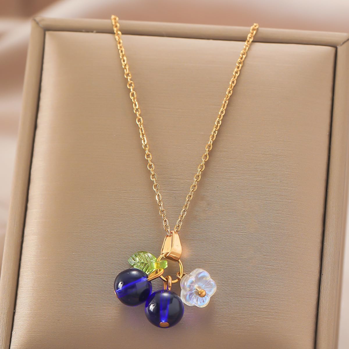 2Pcs Blueberry Necklace Earrings Set for Women Fruit Necklace Funny Cute Lightweight Blueberry Set Jewelry - Image 4