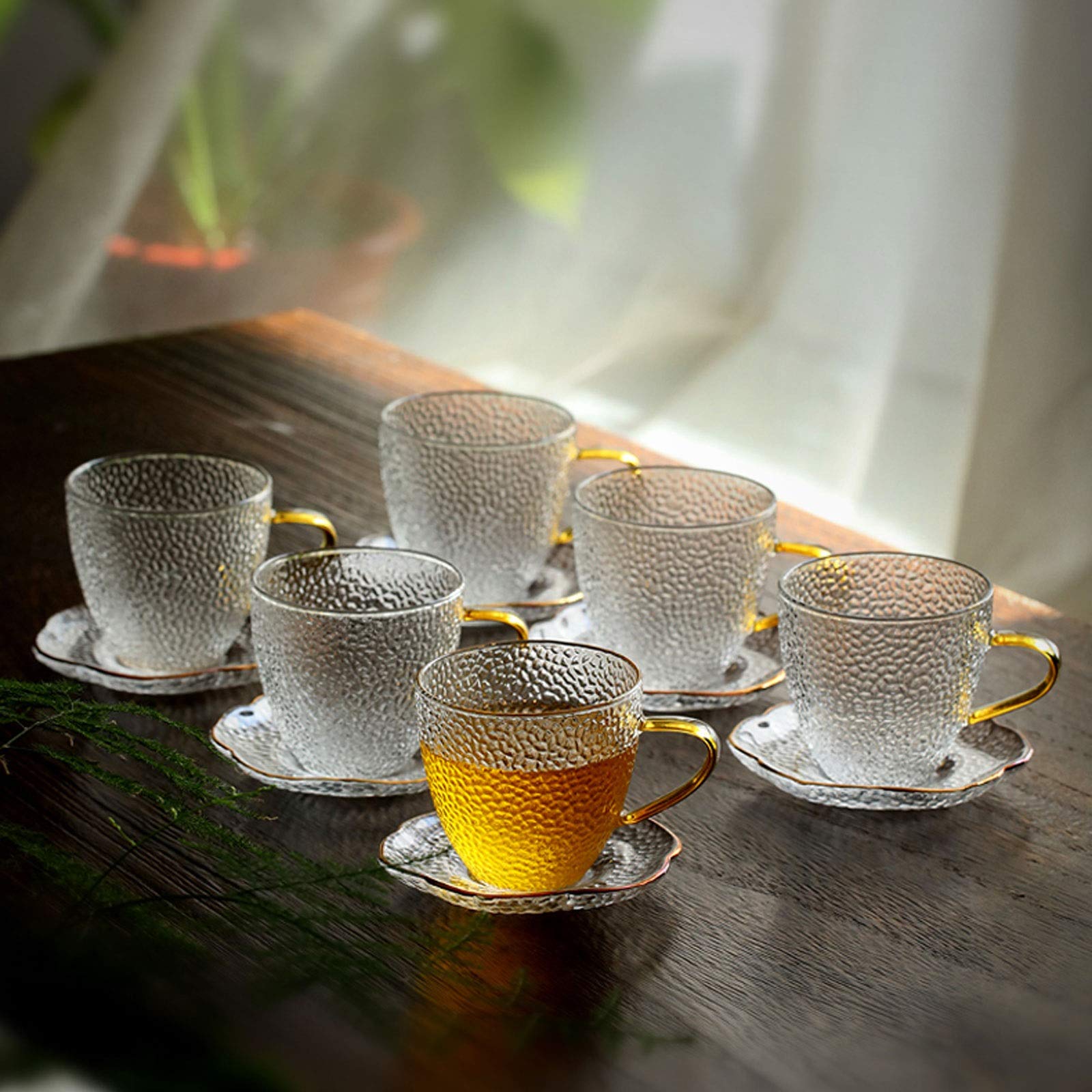 Generic Kubki Premium Klasyczny Kubek Do Kawy Ręcznie Robiony Kubek Do Kawy Tea Cup Ze Spodkami I Złotymi Łyżkami 5.4 Oz Zestaw 4.
