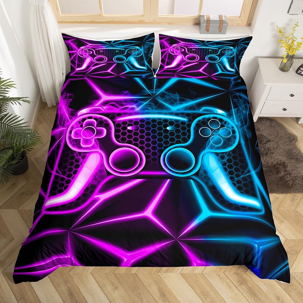 Erosebridal Toddler Gamer Gaming Duvet Cover 3D Gamepad Bedding Sets for Boys Games Console Comforter Cover Action Buttons Gaming Quilt Covers Game Controller Modern Room Decor Home, Purple Blue