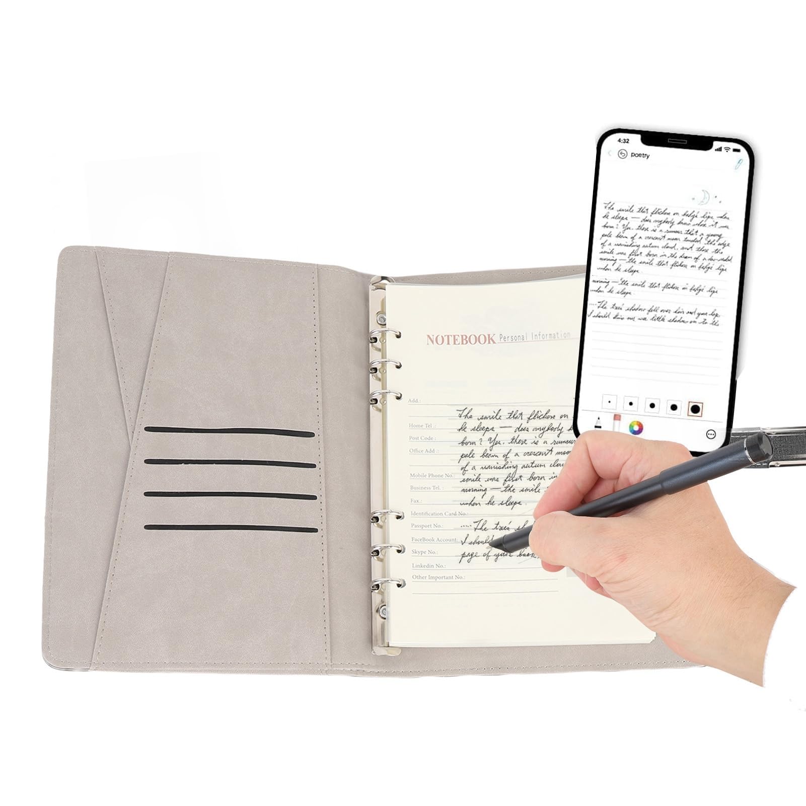 Lápiz Digital Inteligente para Cuaderno, Sincronización en Tiempo Real, Conversión de Texto para Notas de Estudio, Dibujo, Tableta Estudiantes, Present (Negra)