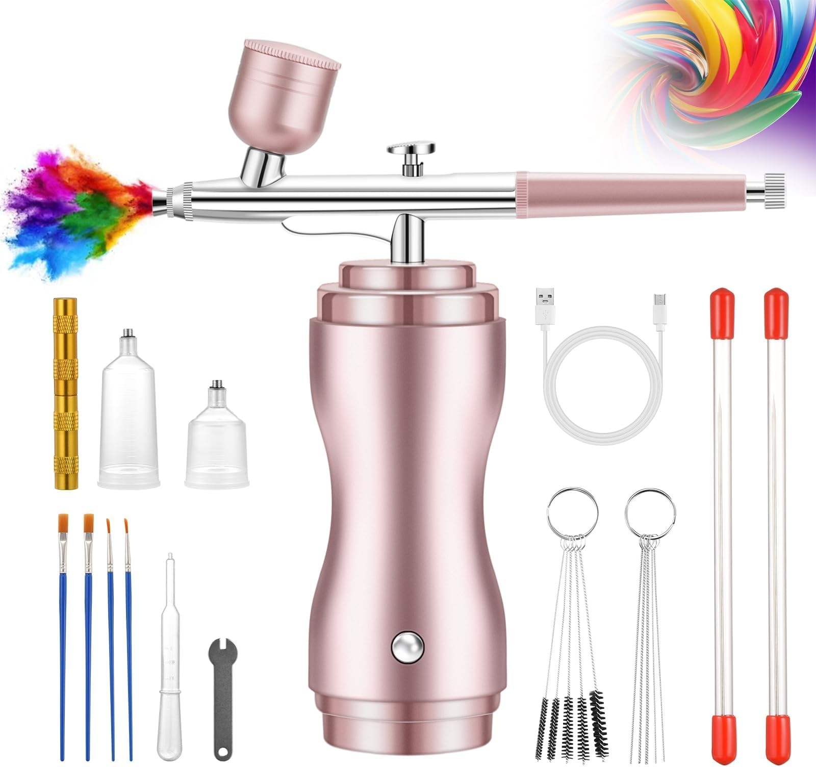 GocheerAirbrush kit with Compressor Cordless - 48PSI High-Pressure Air Brush Set Rechargeable with 0.3mm Nozzle and Cleaning Brush, for Nails, Makeup, Painting