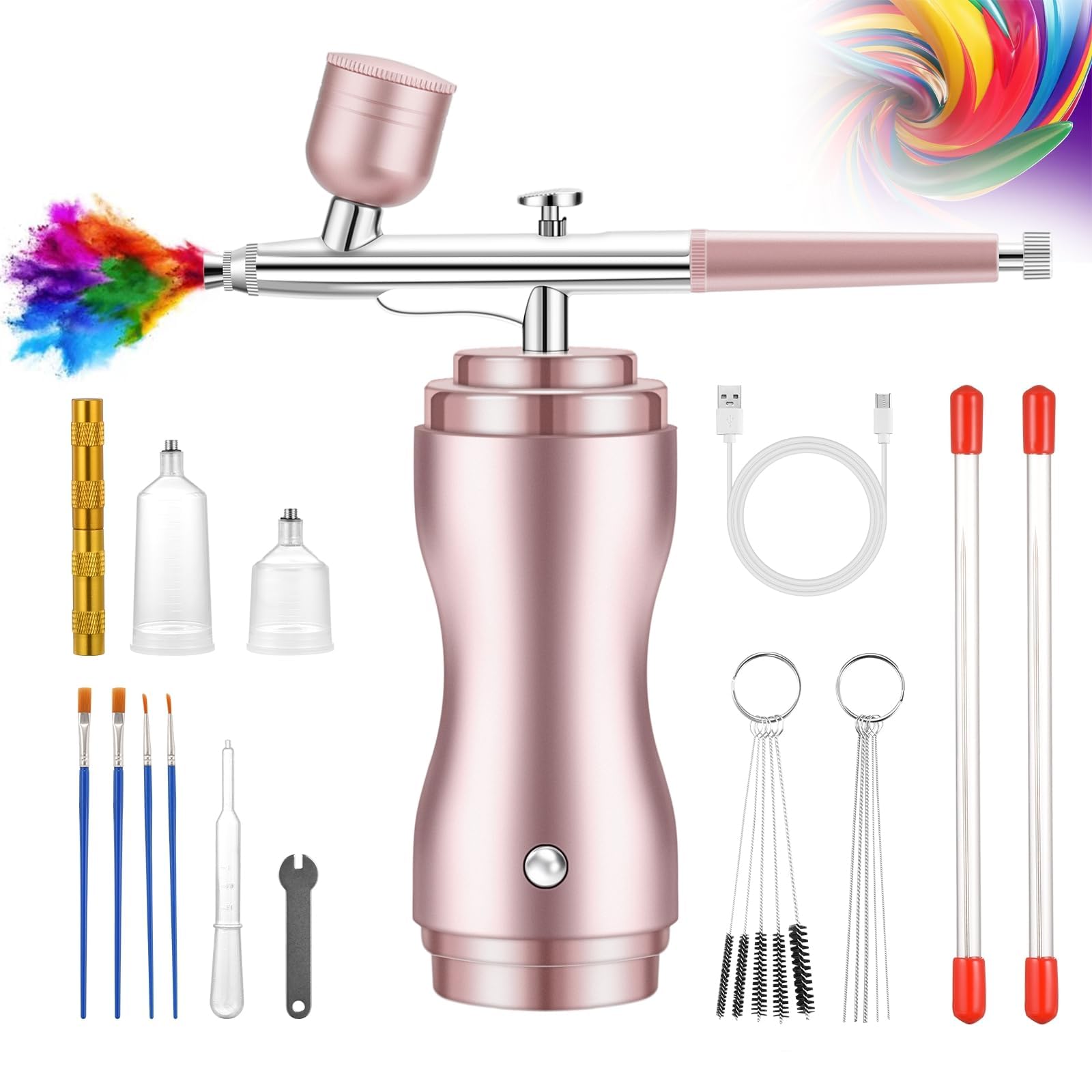 GocheerAirbrush kit with Compressor Cordless - 48PSI High-Pressure Air Brush Set Rechargeable with 0.3mm Nozzle and Cleaning Brush, for Nails, Makeup, Painting