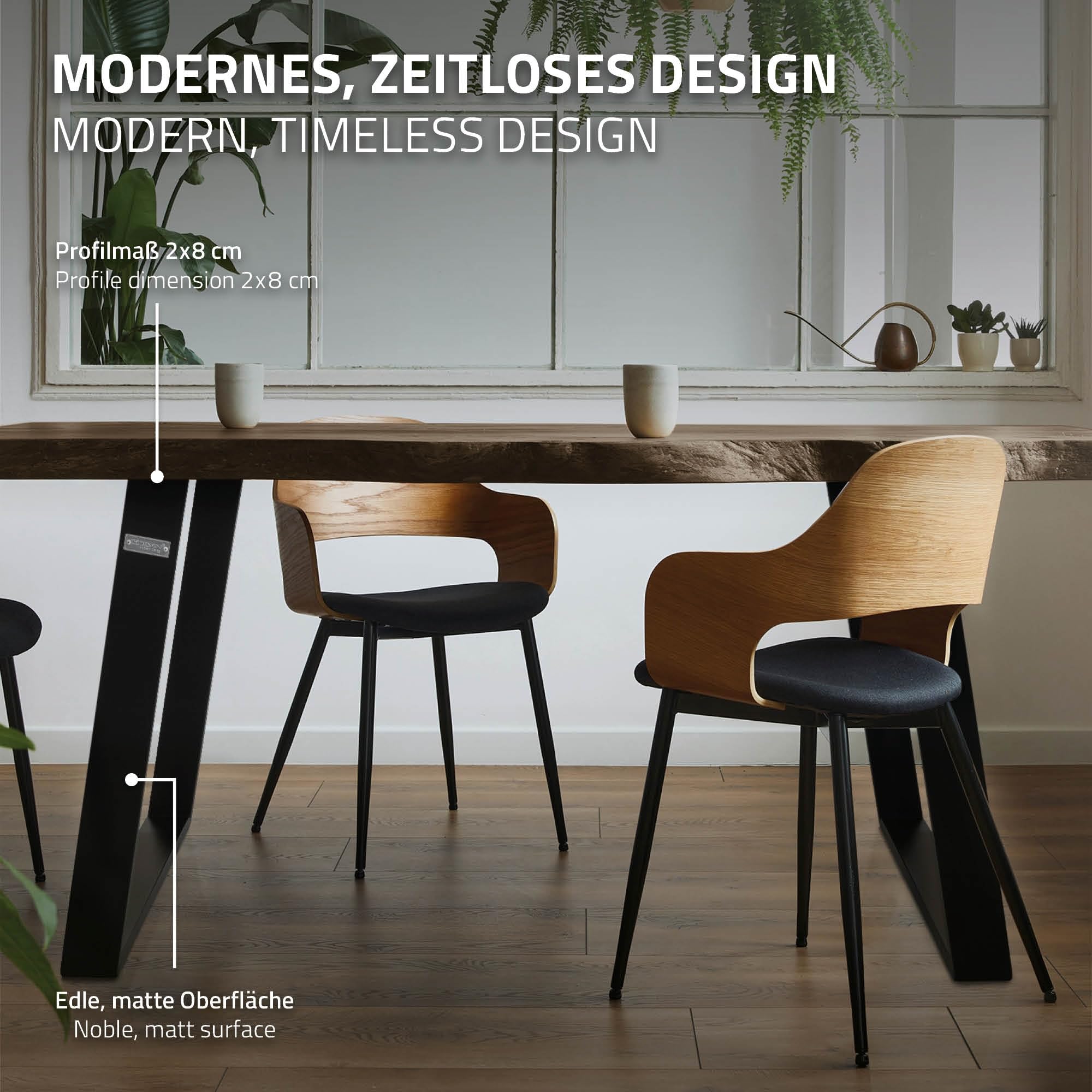 ML-Design Set de 2 Pieds de Table 80GRAD Inclinaison, 75x72 cm, Noir, Design Industriel, Profil 8x2 cm, Support de Plateau Inclinés, Patins de Meubles en Métal, pour Table Basse/Banquette