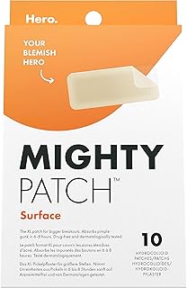 Mighty Patch Surface Spot Patches by Hero Cosmetics, XL Spot Remover Hydrocolloid Patches, Day & Night Acne Treatment & Anti Acne Dots, Face & Body Spot Treatment Stickers - 10 Large Pimple Patches