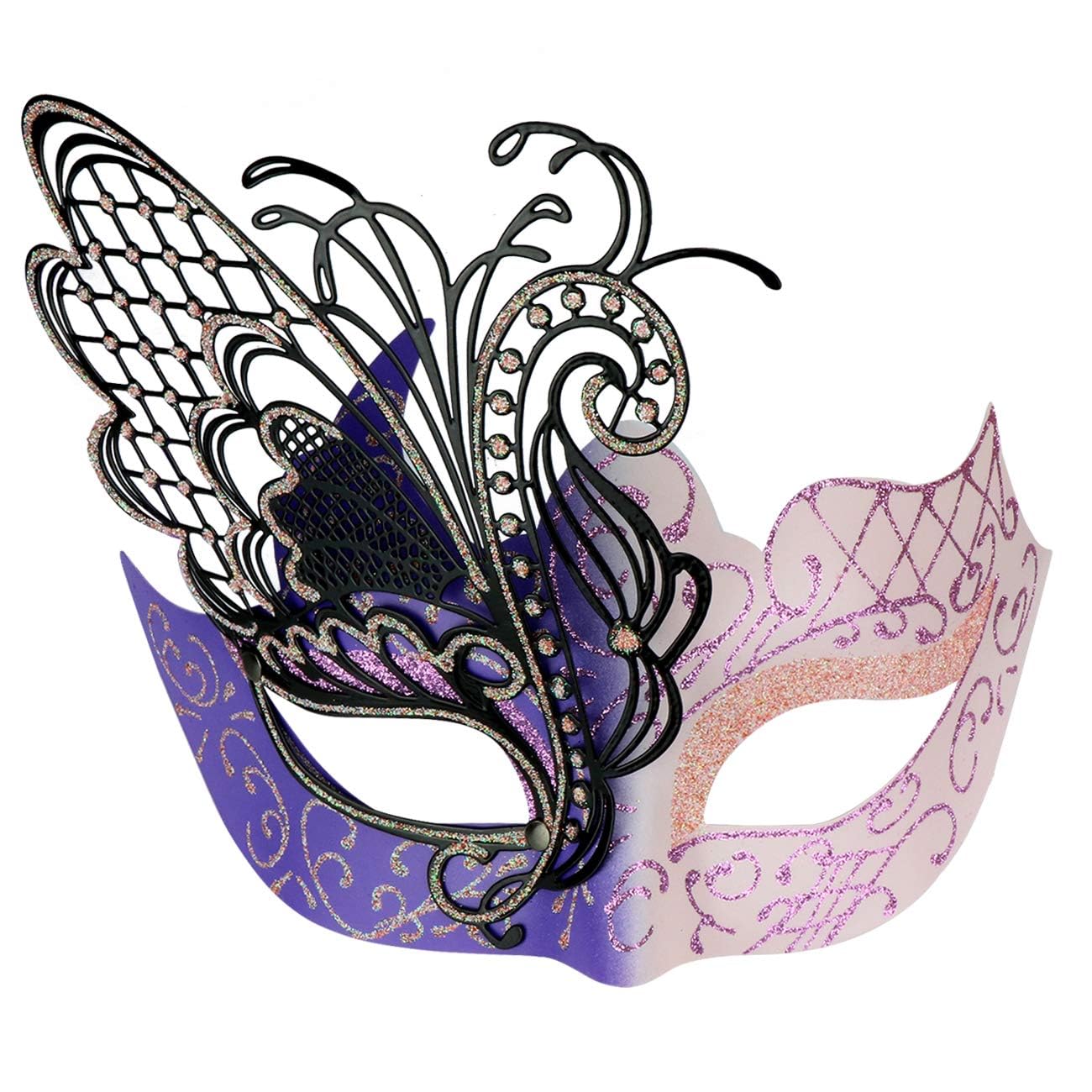Mysterious Venetian Butterfly Lady Masquerade Halloween Party Mask Evening Prom Ball Mask Bar Costumes Accessory, Pink+purple — image 1
