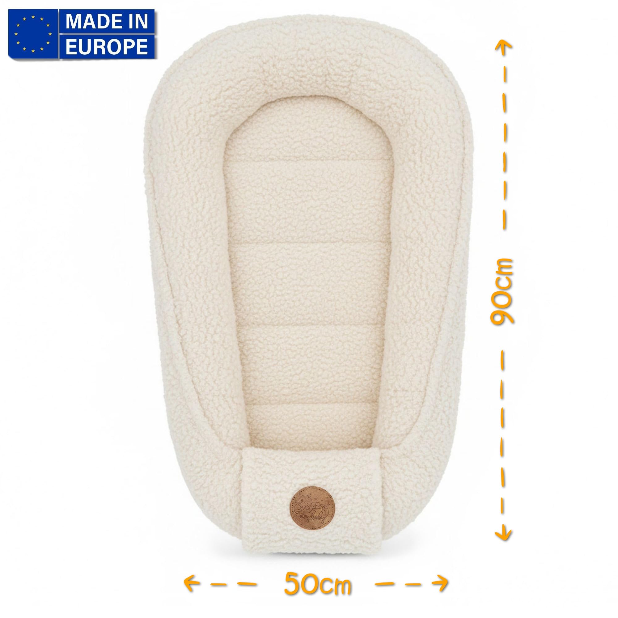 Babynest Nestchen Baby aus Teddy Plüsch 90x50 cm - Babynestchen Neugeborene Nest für Kinder Bett und Babybett tragbar Kuschelnest Coccon für Jungen und Mädchen Cremefarben