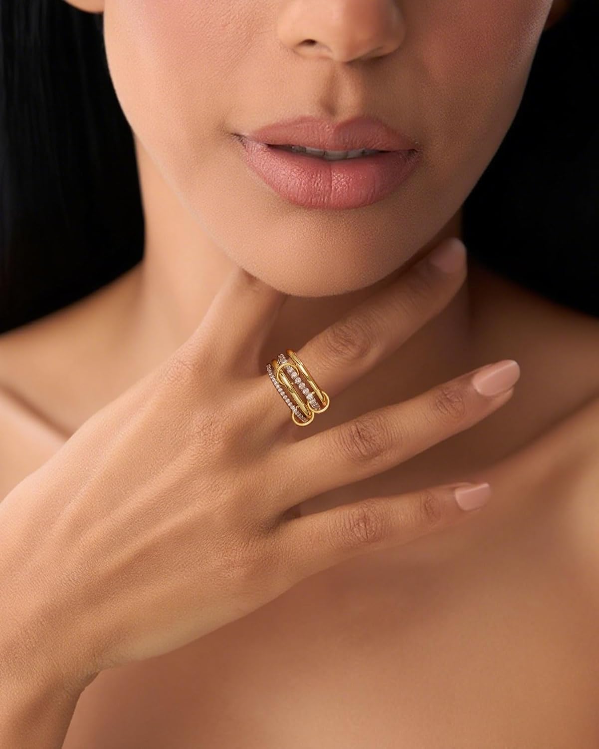 14K Gold Interlocking Stackable Rings for Women – Silver Gold Stack Ring Set with CZ, Two Tone Interlocked Stacked Ring, Multi-layer Statement Ring Jewelry - Image 8