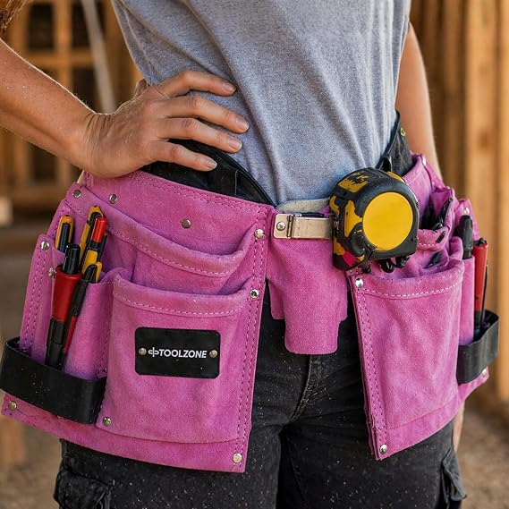 11 Pocket Multi Storage Tool Pouch Organiser Leather Work Tool Belt Men Women Apron Tape Holder Hammer Loop Heavy Duty Pouch for Builders Carpenter Construction