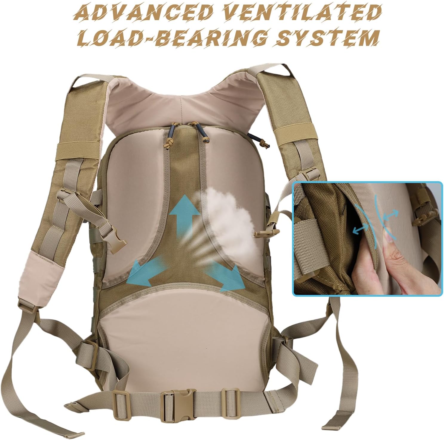 MGFLASHFORCE Molle Military Tactical Backpack for Men, 30L Daypack Army Rucksack Pack, Bug Out Bag, 15.6" Laptop Compartment (Coyote Brown) - Image 3