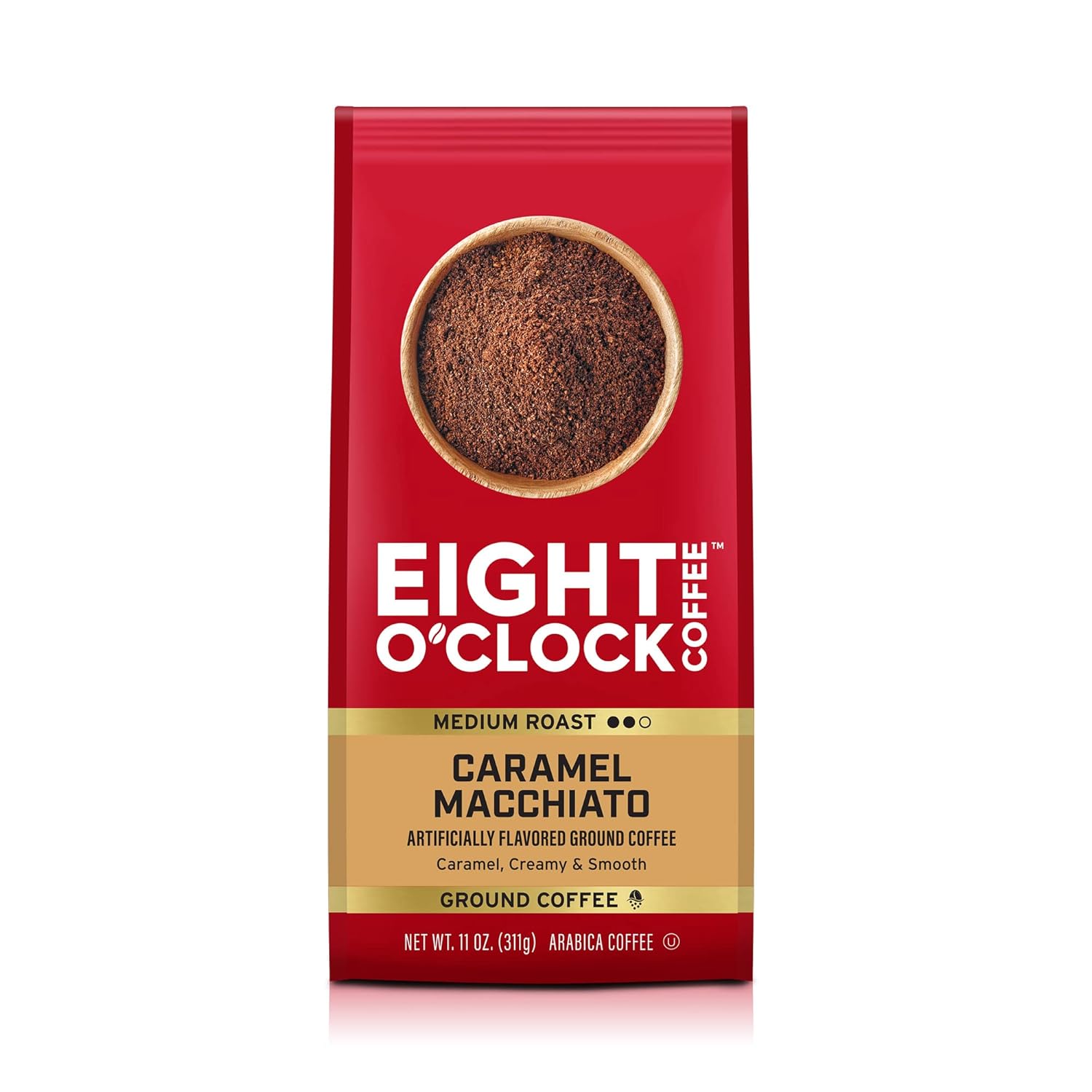 Eight O’Clock Coffee Caramel Macchiato, 11 Ounce (Pack of 1) Medium Roast 100% Arabica Ground Coffee, Caramel, Creamy, Smooth