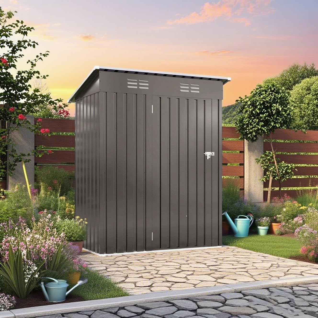 Amazon.com: 5x3 FT Outdoor Storage Shed, Metal Shed with Pitched Roof ...