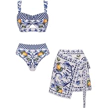 FLAXMAKER Womens High Waisted Bikini Sets Lemon Print Two Piece Modest Bathingsuit Swimsuit Skirt/Short Skirt