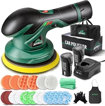 BATOCA - سيارة لاسلكية عازلة الملمع - 2 قطع 2.0 Ah 12 V ليثيوم أيون بطارية قابلة للشحن تعمل بالفرشاة الملمع مع 6 سرعة متغيرة، DA العازلة المدارية لتفصيل السيارات، تلميع، الصبح