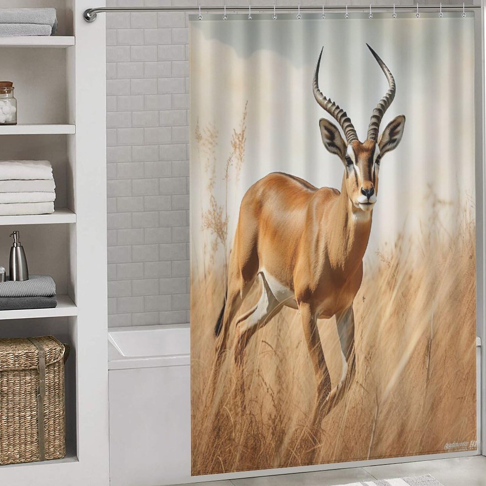 Rideau de douche Antilope en tissu polyester 152x183 cm avec 12 crochets pour salle de bain