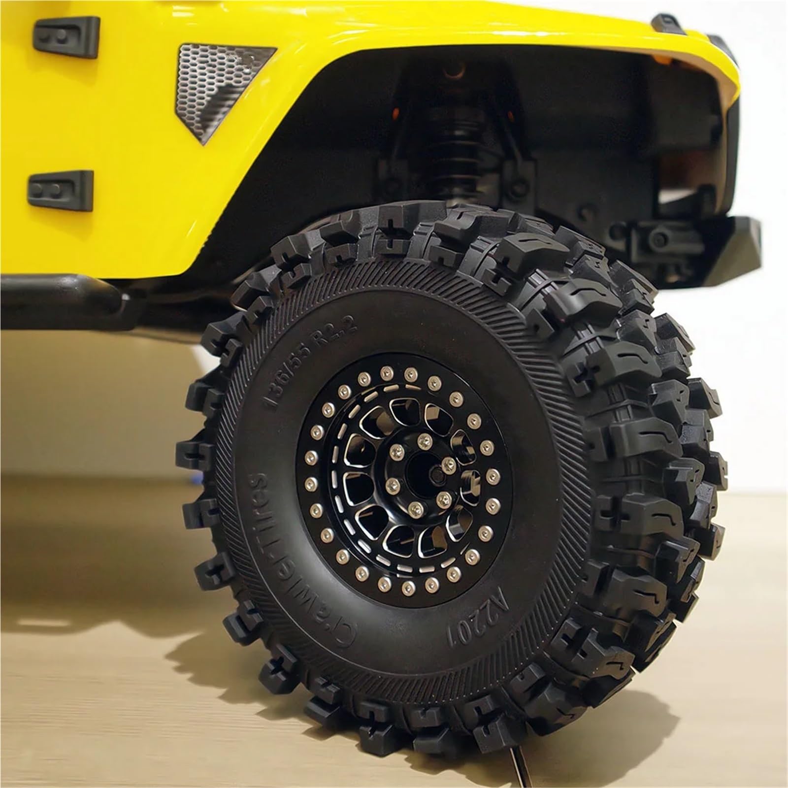 RC Pneumatici Ruote Per 1/10 2. Ruote Alluminio Beadlock Cerchioni Pneumatici 136mm Esagonale 12mm Alti Morbido Appiccicoso Fango Slingers RC Crawler Fuoristrada Veicoli(Black)