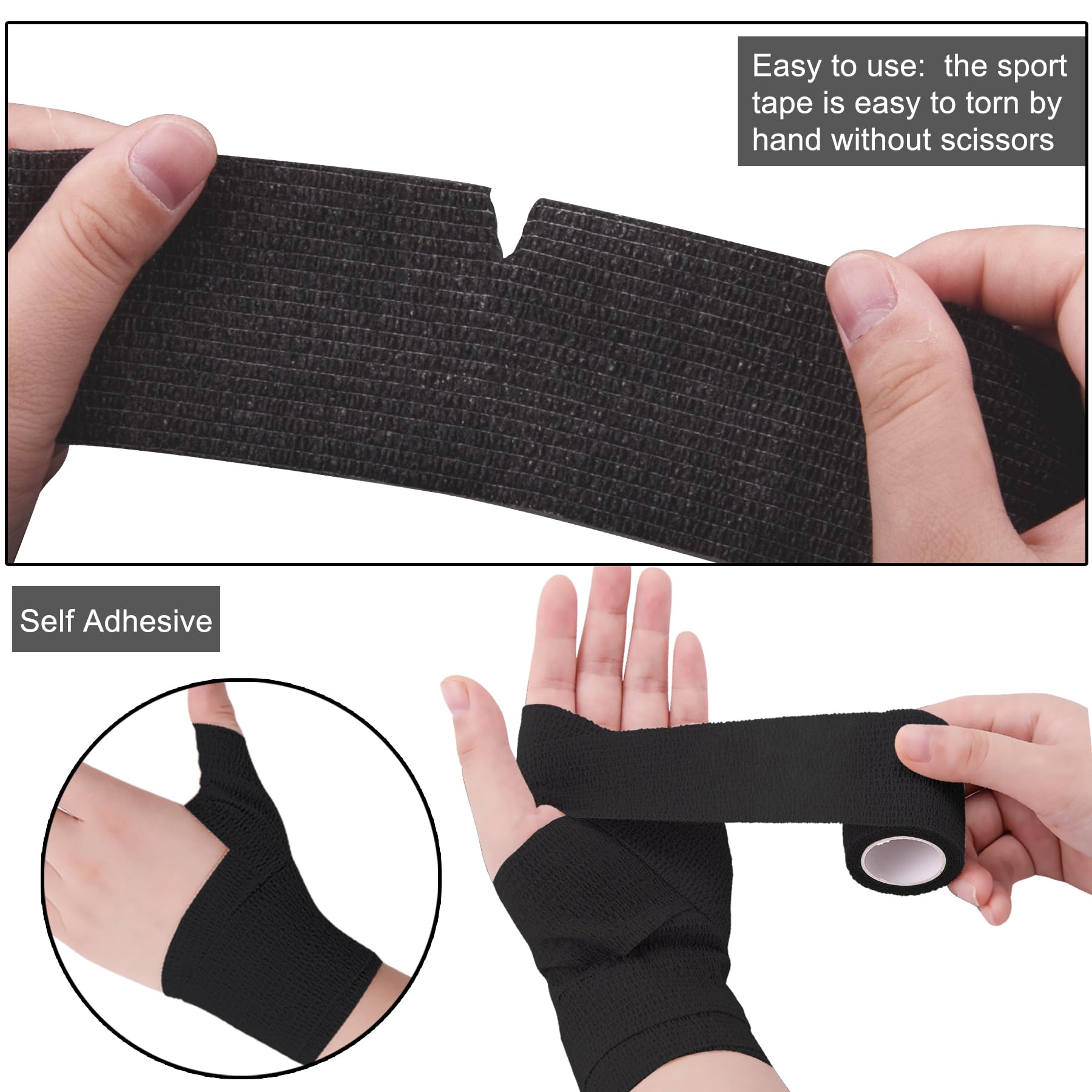 BQTQ 30 Rollo Venda Cohesiva Elástica Banda Venda Cinta Bendaje Adhesiva Vendaje Autoadhesivo Deportiva Tape Cohesivo para Dedos Muñeca (Negro, 5 cm x 4,5 m)