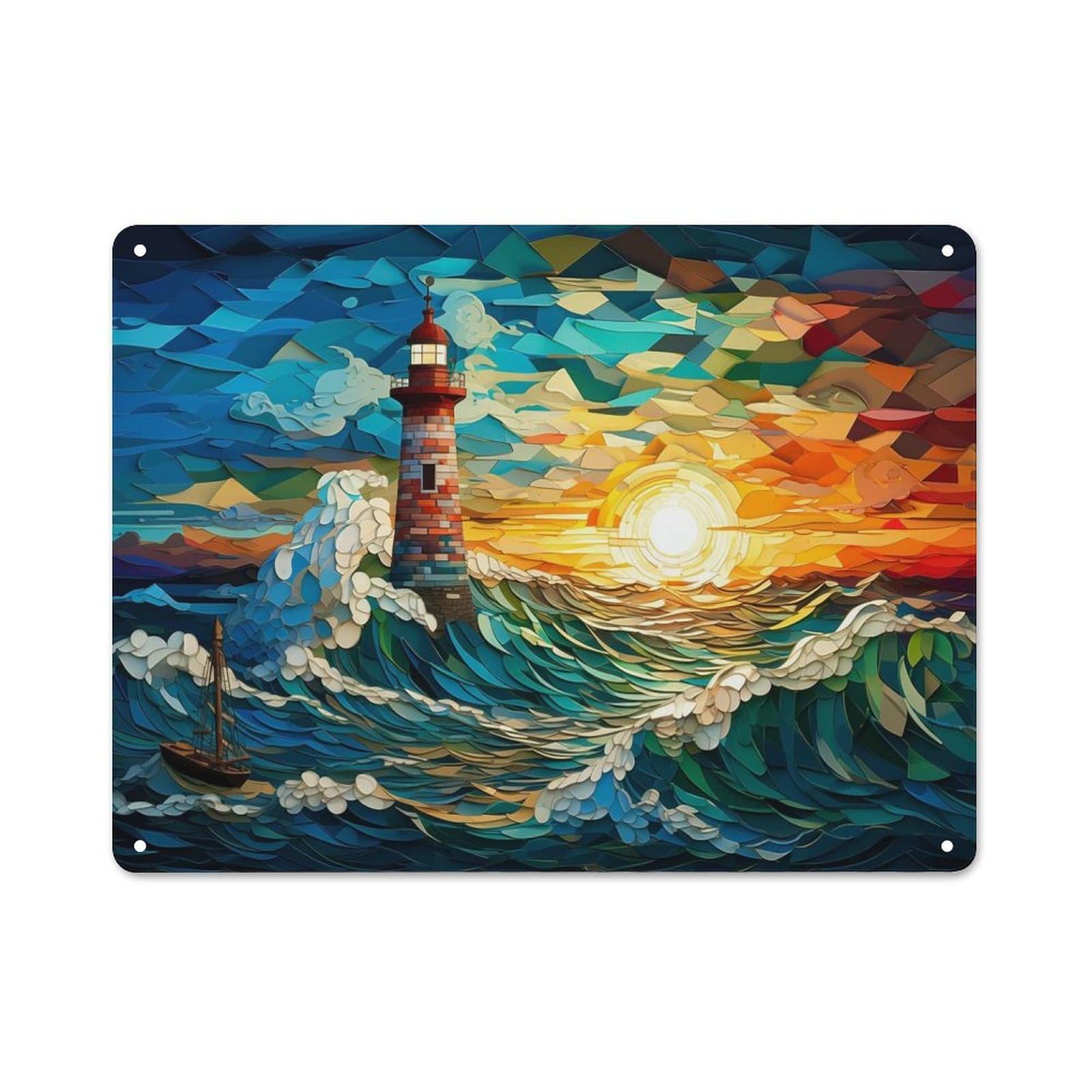 Junmoney Style-8 Lighthouse In The Storm Decorative Tin Sign 30X40cm, Distressed Look Vintage Wall Decor For Lounge, Study, Pub Or Wall Gallery