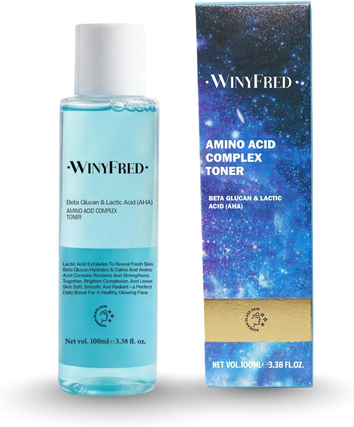 Amino Acid Complex Toner with Beta Glucan & Lactic Acid (AHA) – 100ml | Korean Glass Skin Daily Face Liquid | Hydrating, Brightening, & Gentle Exfoliating Treatment for Pores and Dark Spots | Barrier Repair & Smoothing Glow Formula for Sensitive, Oily, and Dry Skin | Fragrance-Free Korean Skincare Essentials.