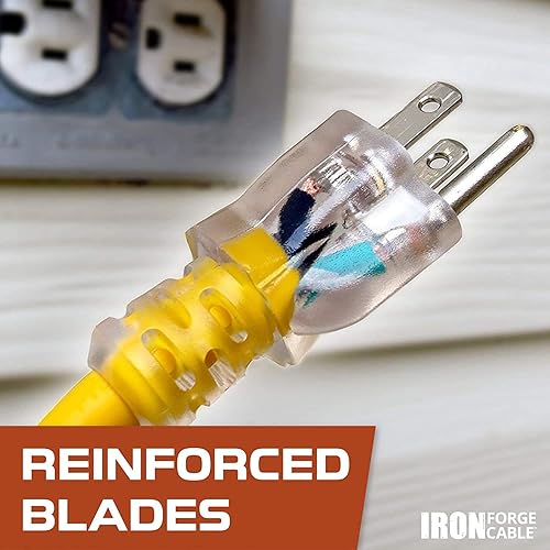 Miniatura 14 de Iron Forge Cable Cable de extensión GFCI iluminado para exteriores de 3 pies, cable de alimentación GFCI amarillo resistente 12/3 SJTW con enchufe a