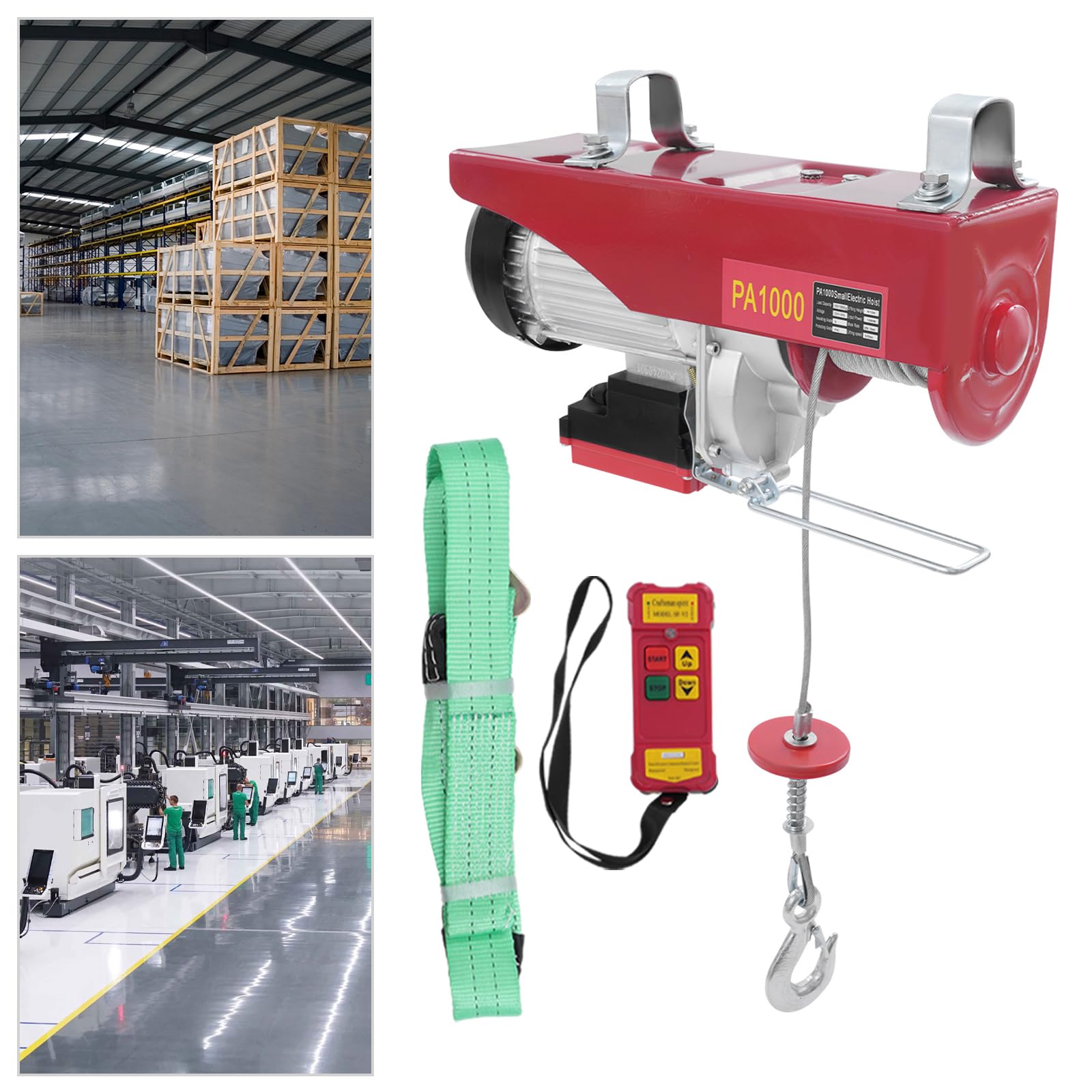 Verricello elettrico con telecomando 1800W paranco a fune/catena, 12m altezza di sollevamento con una fune 500KG, 6m altezza di sollevamento con due funi 1000KG