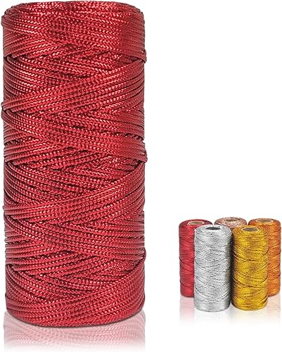 LEREATI Cordel para panaderos, cordel rojo para envolver regalos, fina e inelástica, decorativa, metálica, para manualidades, materiales de