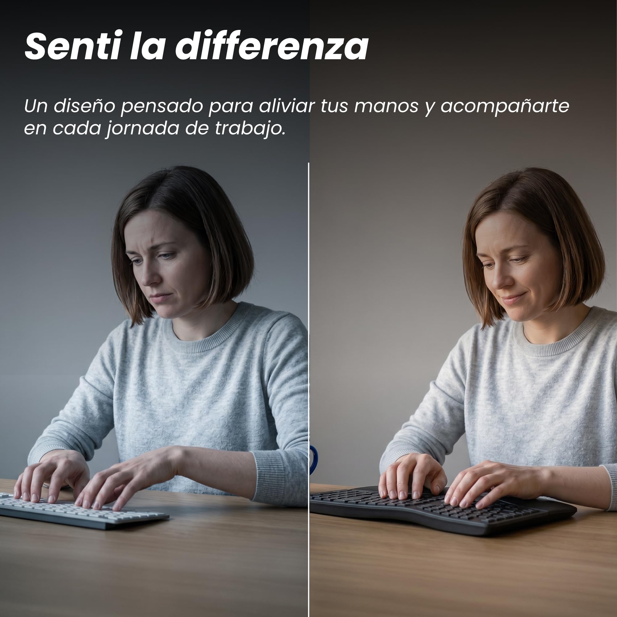 T'nB Ergo Key Pro - Tastiera ergonomica senza fili, doppia connessione | Bluetooth e 2,4 GHz, Poggiapolsi in finta pelle, AZERTY francese, Windows e macOS, nero