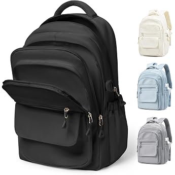 Lendolk School Backpack Large Teenager Girls Boys Plain Backpack Black Men Women with Laptop Compartment Waterproof School Backpack with Many Compartments School Bags
