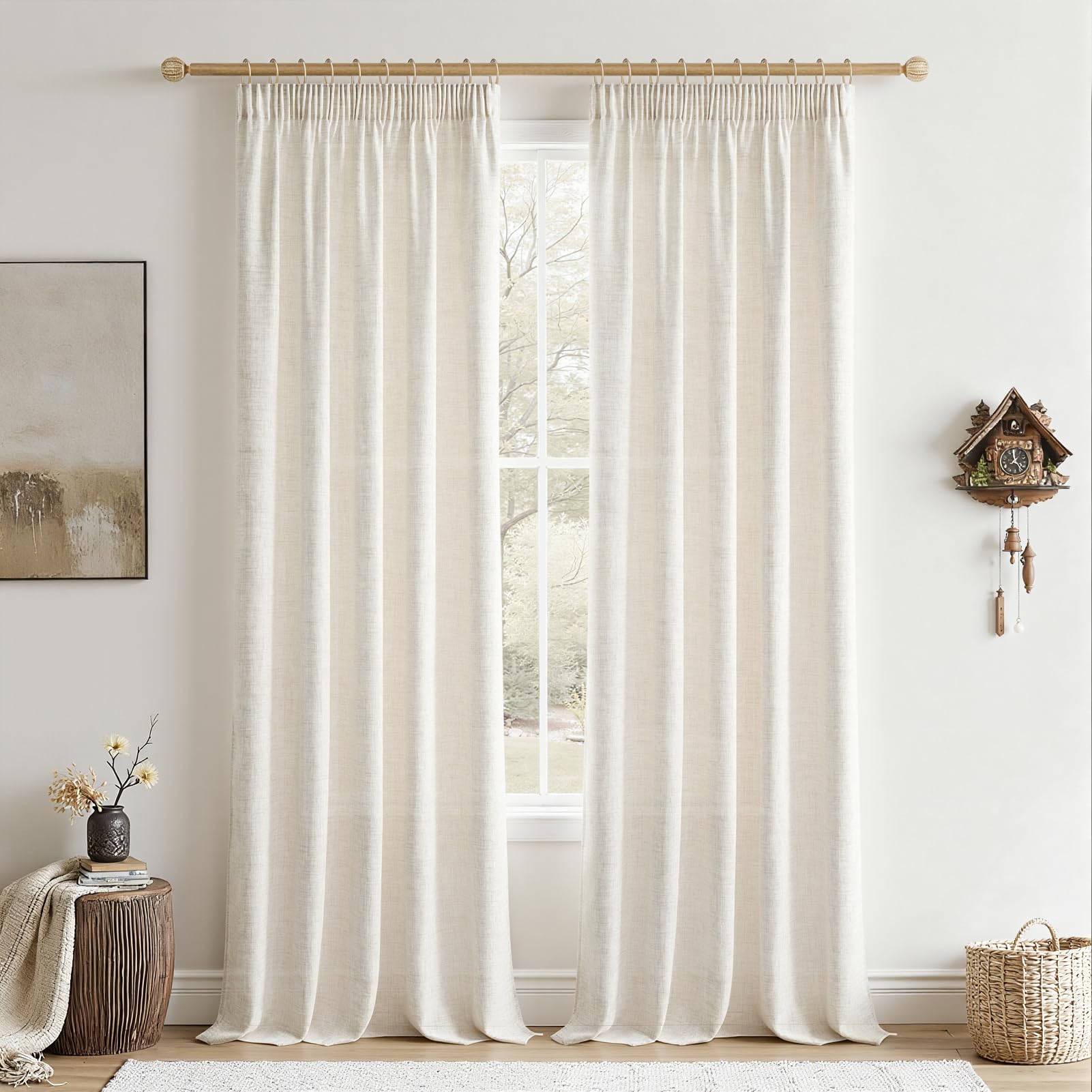 Cortina cocina y salón blanca marfil de 2 piezas cortinas con ganchos para riel modernas