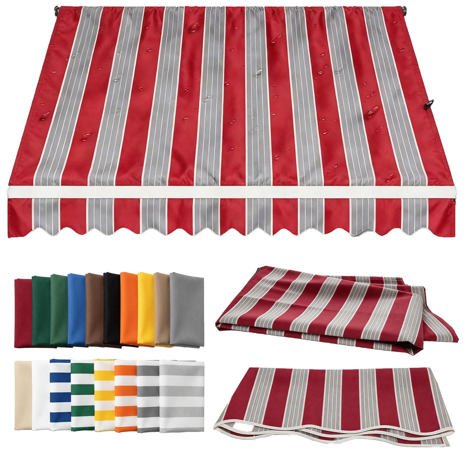 MESCXTY Electric Retractable Awning Sun Shade Shelter Replacement Fabric 10' X 8' Outdoor Deck Door Canopy Cover Waterproof Manual Cover(Size:12x10ft,Color:Red Stripe)
