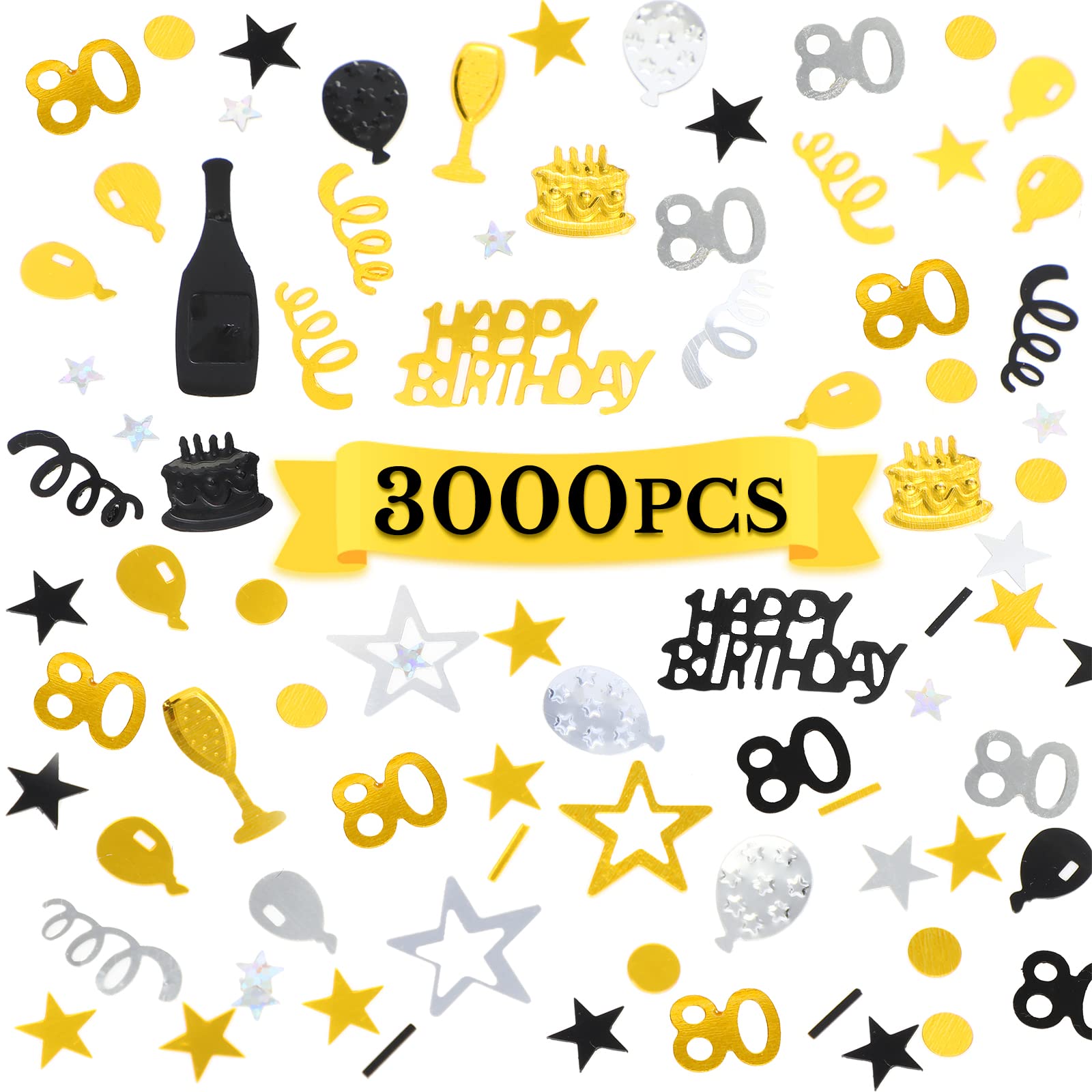 Glitzer-Konfetti Set – Schwarz, Gold, Silber, über 3000 Stück, Für Geburtstag, Tischdekoration & Basteln