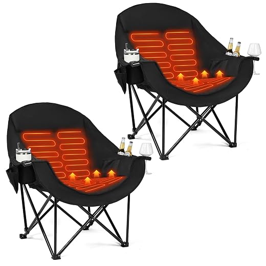 Heated Oversized Camping Chair 2 Pack - Heavy Duty Padded Outdoor Chairs