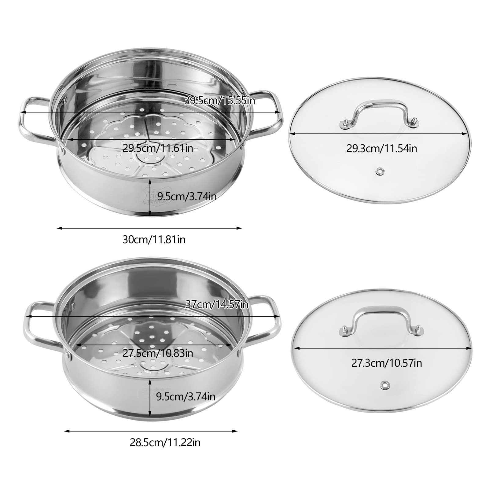 5-Schichtiger Edelstahl Dampfkocher Gardampftopf mit Glasdeckel Dampfgarer für Küche (28CM)