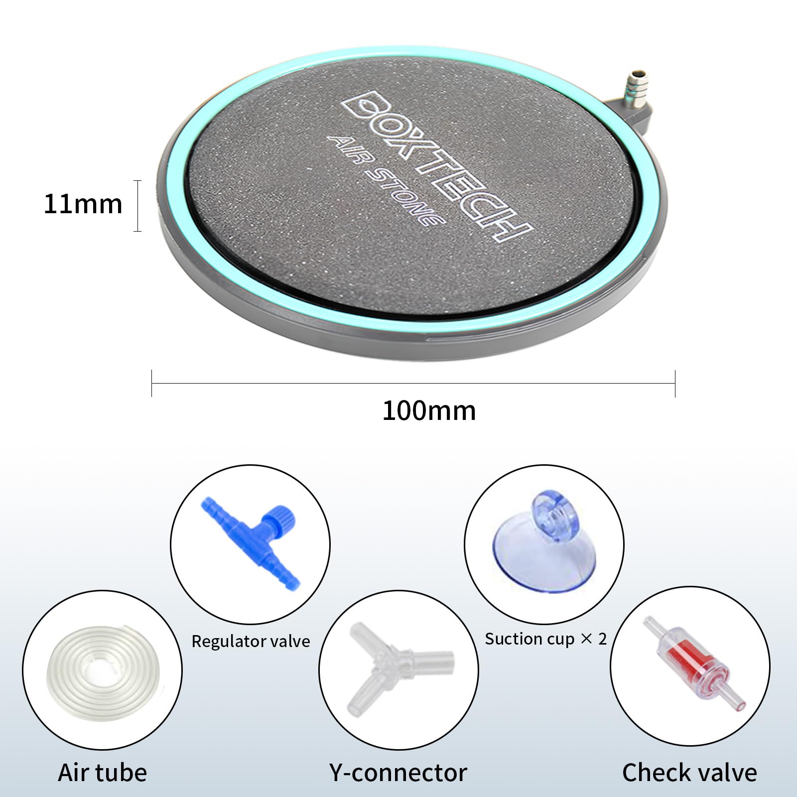 boxtech Bulle de poisson pour aquarium, aérateur d'oxygène dissous de 10,2 cm, kit de pierres à air pour aquarium avec tube d'air et accessoires de clapet anti-retour (sans pompe à air)