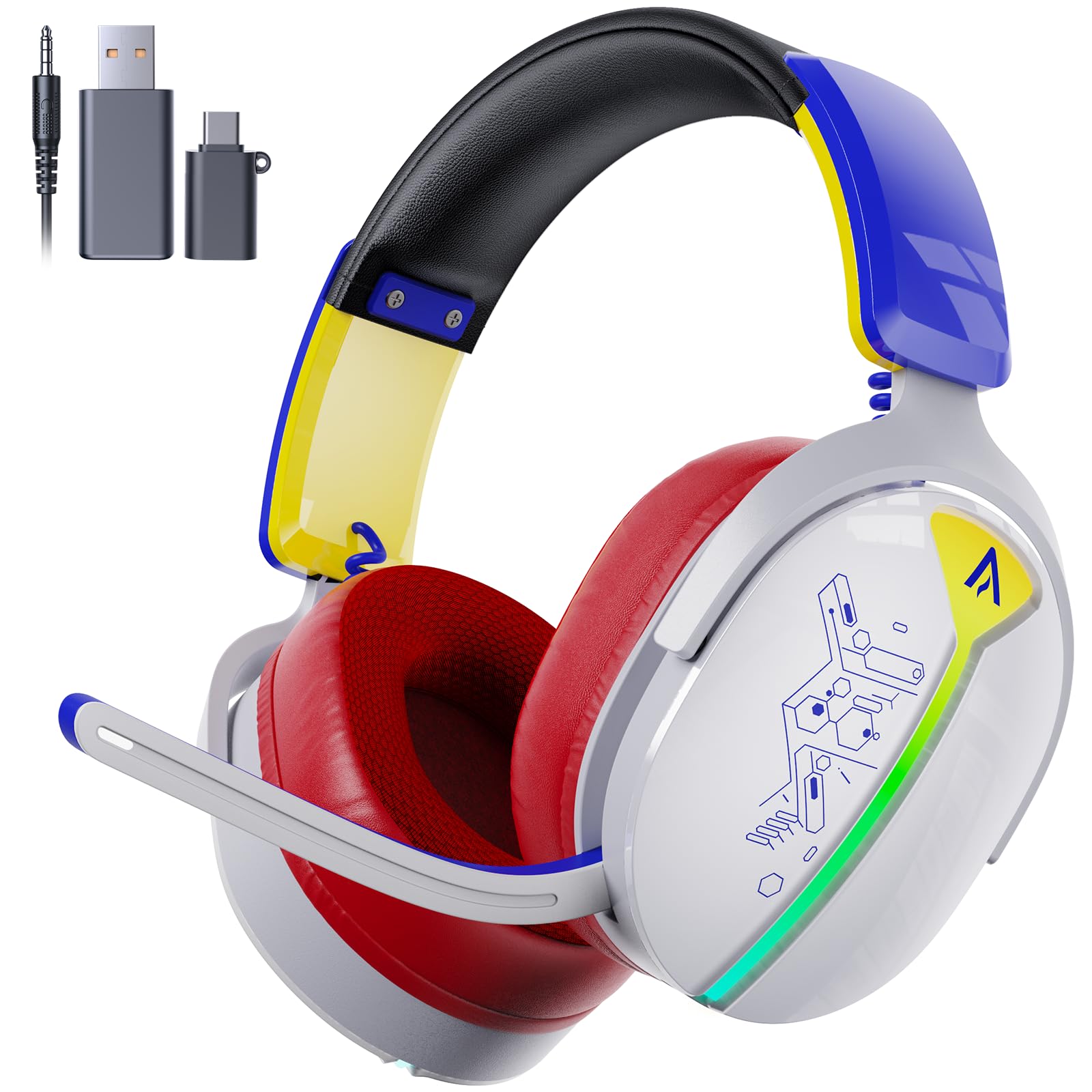 Buwnia Wireless Gaming Headset, Ps5 Headset for PC Ps5 Ps4 Switch, 2.4GHz Lossless Audio Gaming Headsets, Bluetooth 5.3 Gaming Headphone with Noise Canceling Mic & 40H Battery, RGB Light — view 9
