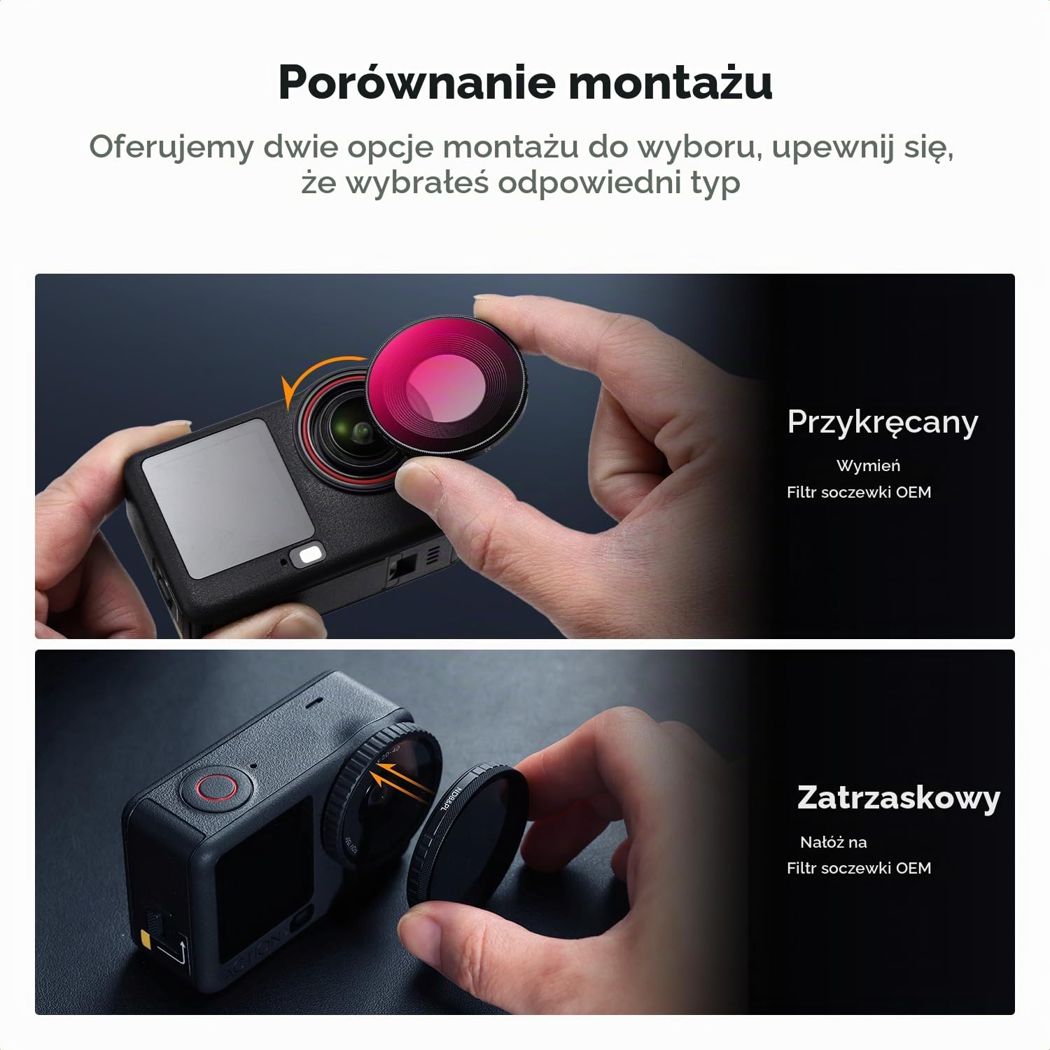 Zestaw filtrów K&F CONCEPT ND&PL kompatybilny z DJI Osmo Action 6, 4 sztuki Filtry redukujące światło do kontroli ekspozycji wykonane ze szkła optycznego z powłoką wielowarstwową