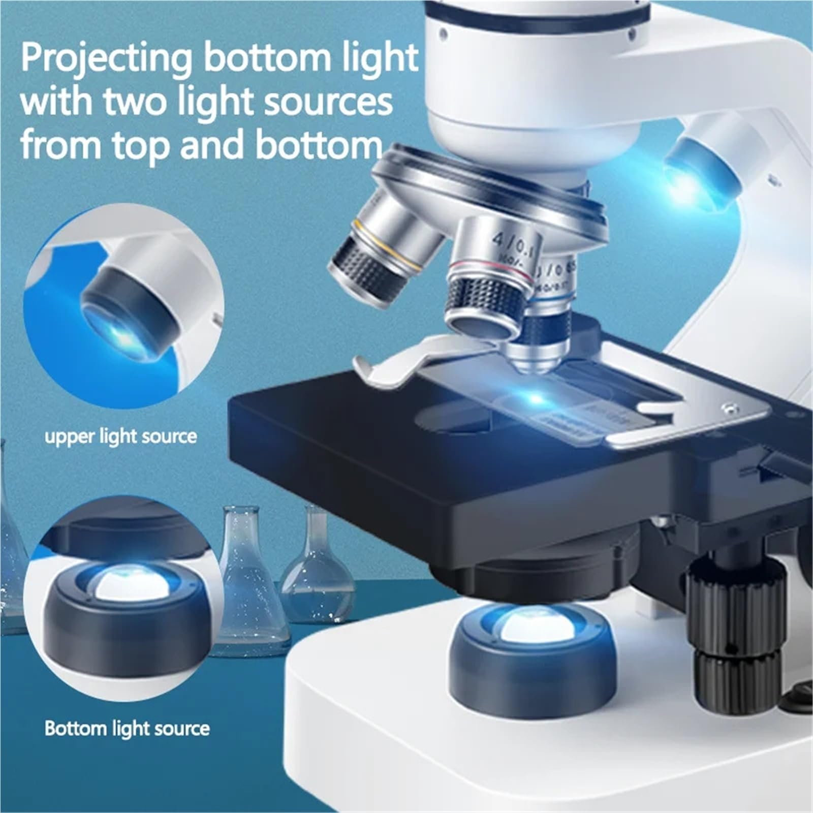 Kompozytowy mikroskop lornetkowy 40X-2000X HD laboratorium biologiczne metalowy zestaw do obserwacji mikroskopowej nauka edukacja slajdy LED Łatwy w użyciu