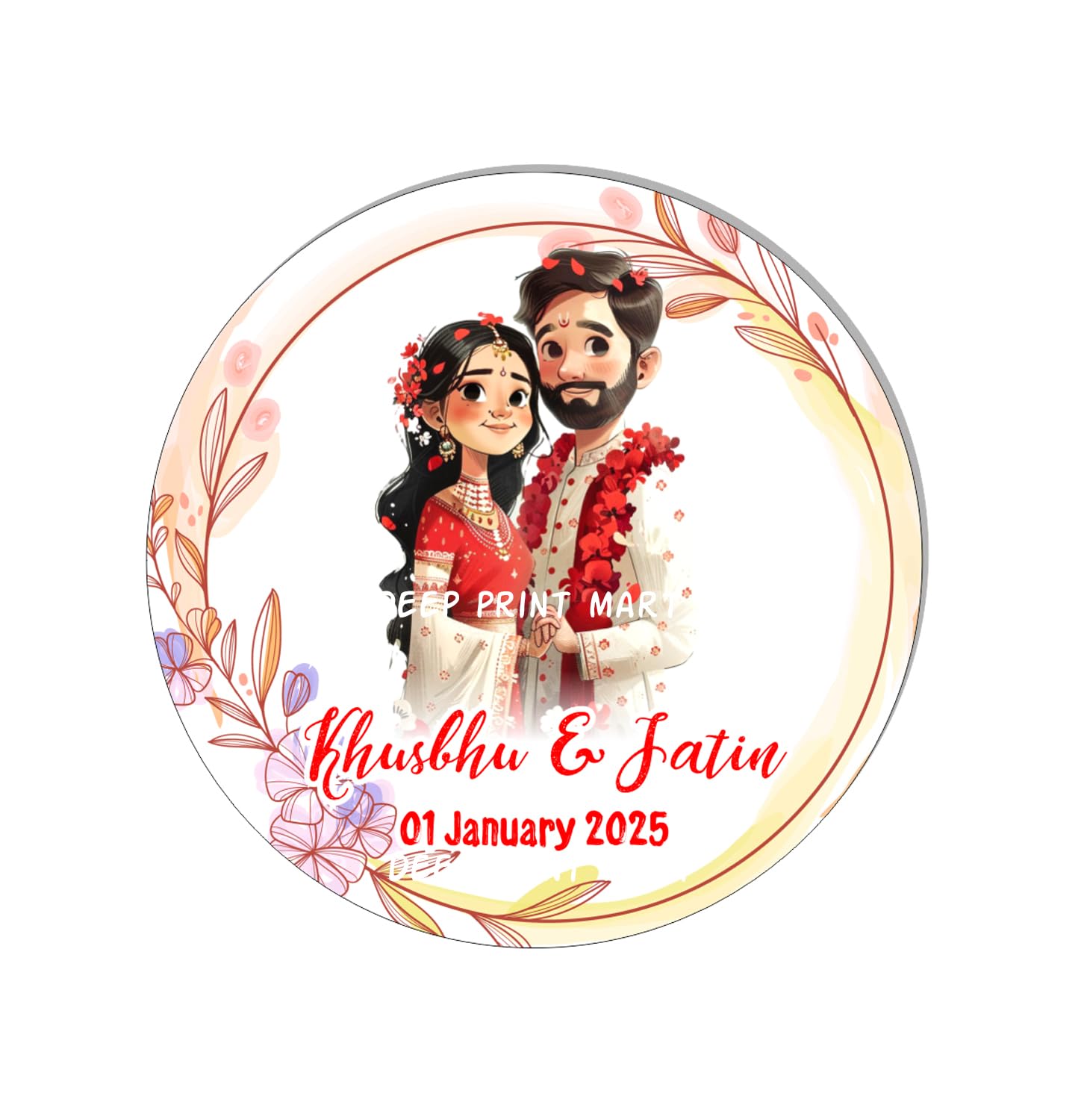 Deep Print Mart Wedding Sticker Size 2.25 Inch – 60 Pcs Self-Adhesive Return Gift Stickers for Wedding, Mehendi, Marriage Anniversary Functions (DESIGN-07)