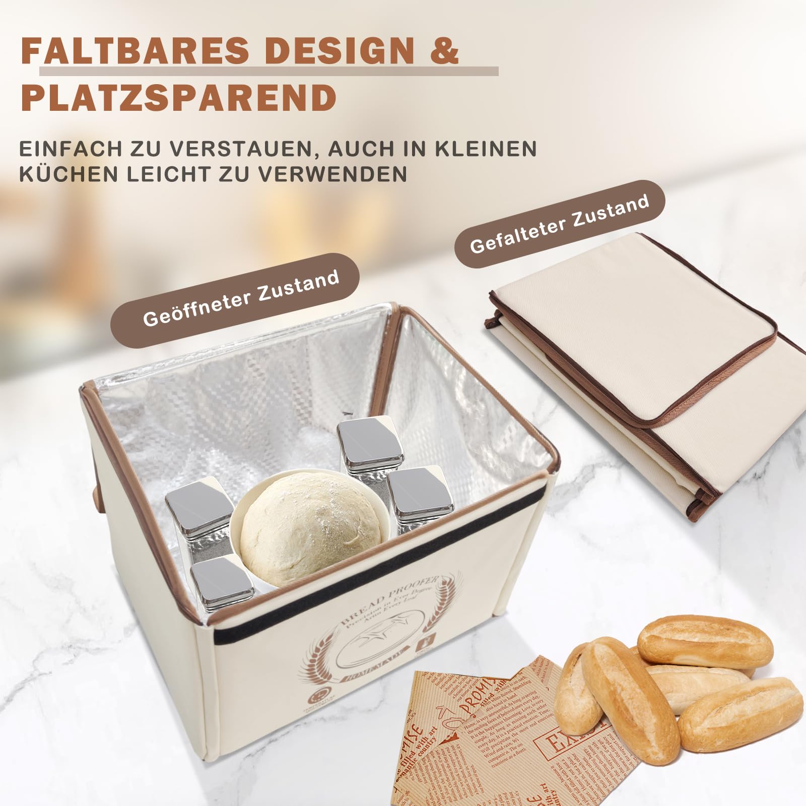Brot Gärbox Sauerteig mit Heizung, Faltbare Teiggärbox Mit Deckel, Temperatureinstellung und Zeitsteuerung, Gärschrank für Zuhause, Brot, PizzaJoghurt, Reiswein