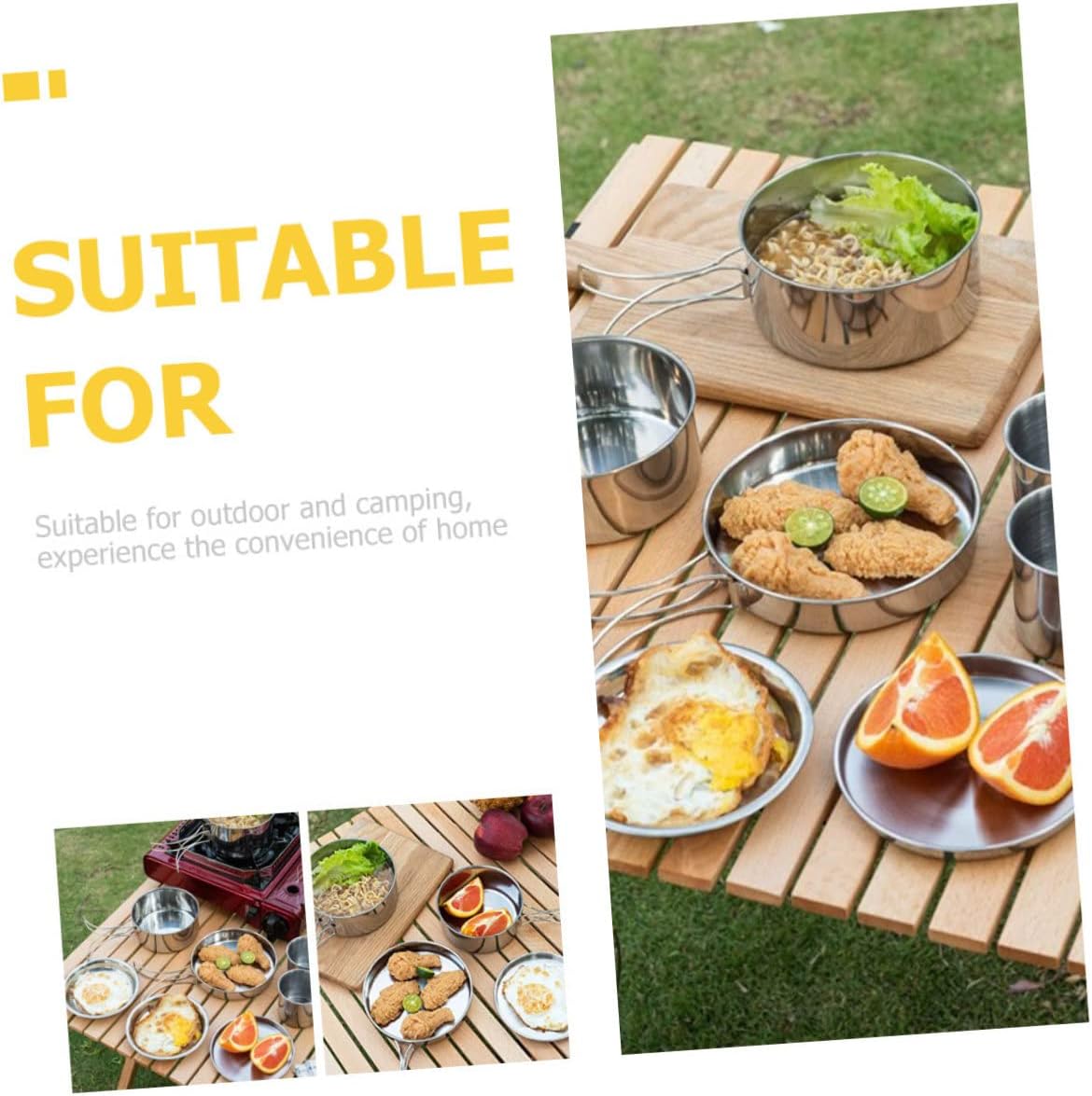 Multi-Function Camping Cooking Set Portable Pot Stainless Steel for Hiking Backpacking and Picnics