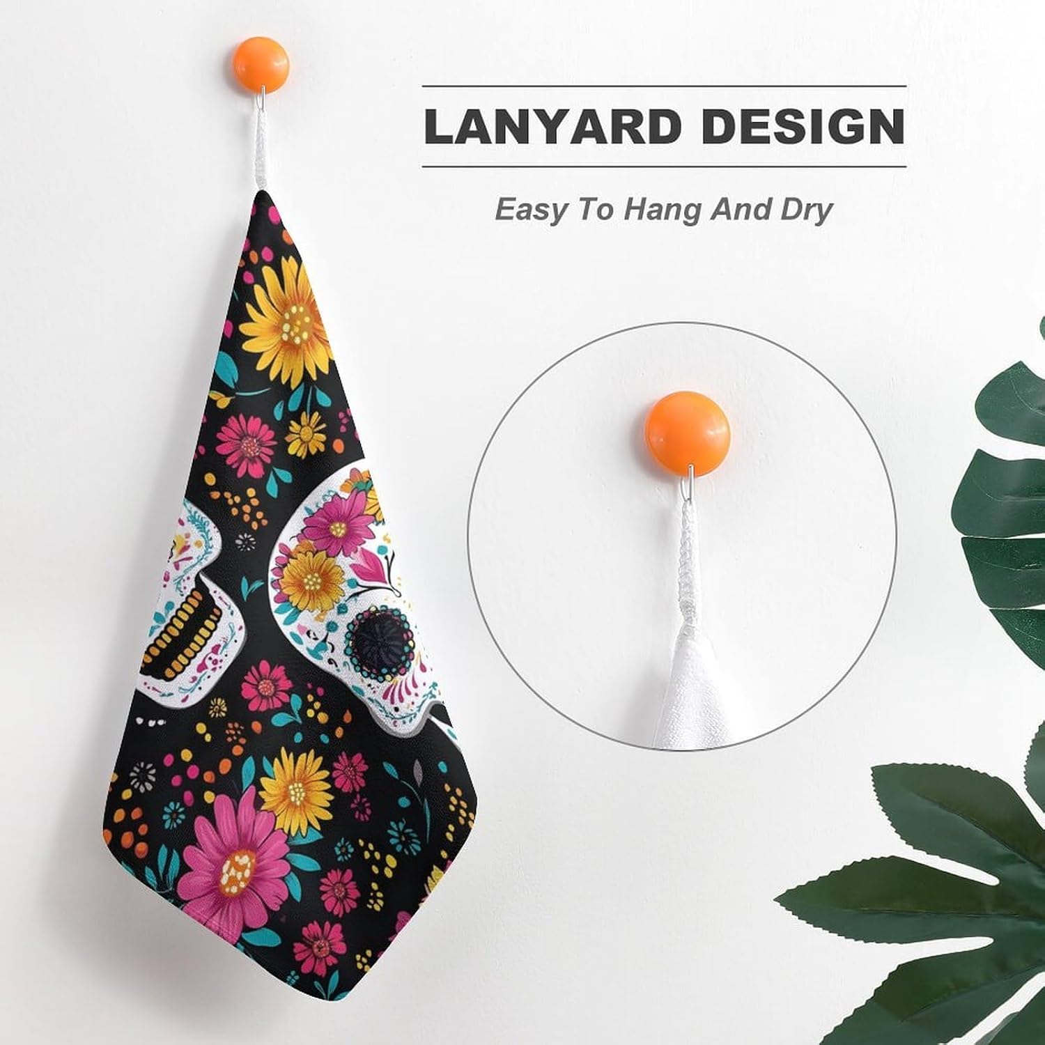 Skull Flower Microfiber Hand Towels for Bathroom Soft Absorbent Bath Kitchen Towel with Hanging Loop 4PCS
