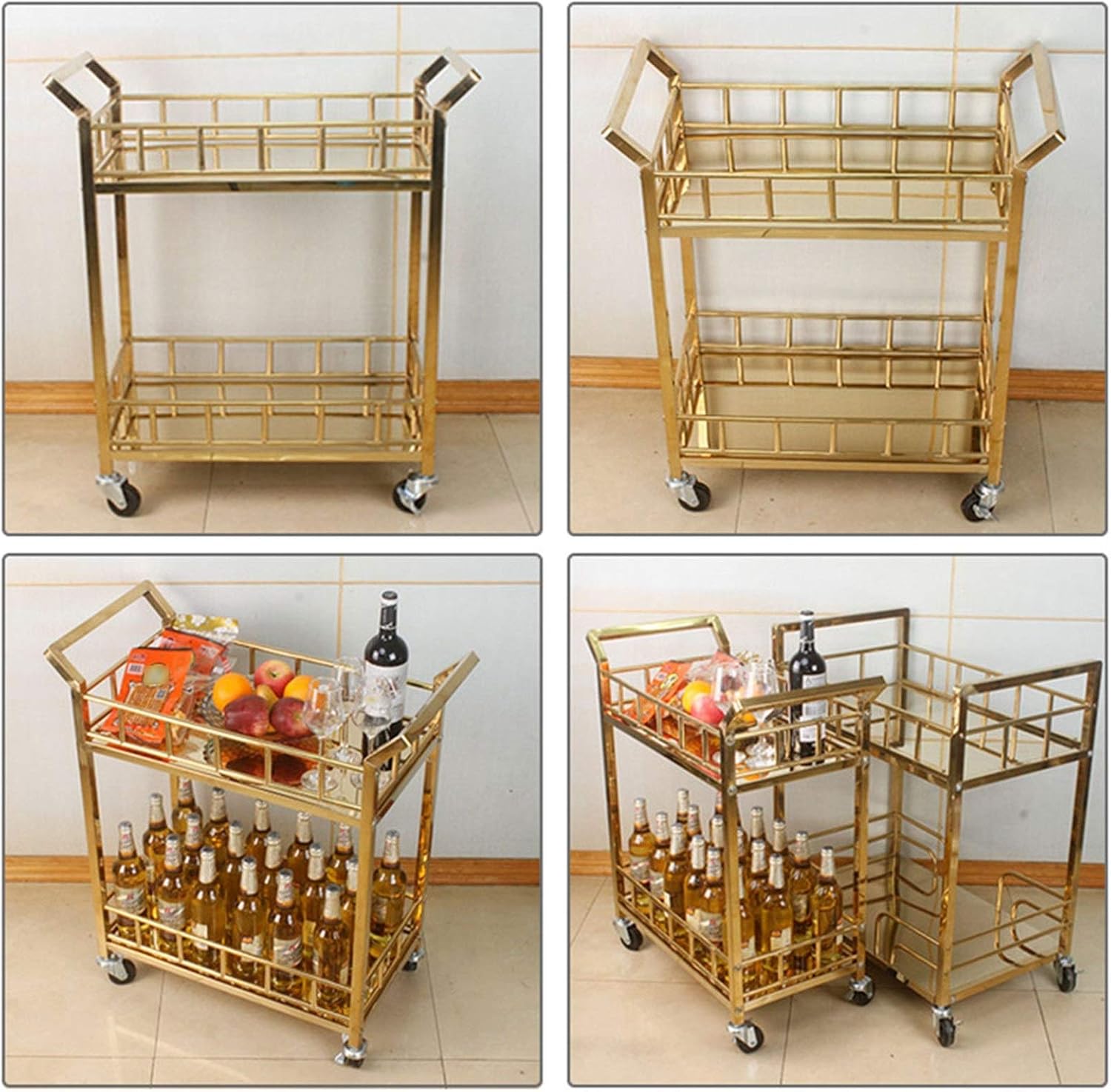 Bar Cart, Gold, Serving Cart, for Kitchen, Dining Room, Home Bar, Or Buffet, Home bar Serving carts Kitchen cart with Storage (Color : Style 3) (Style 1)