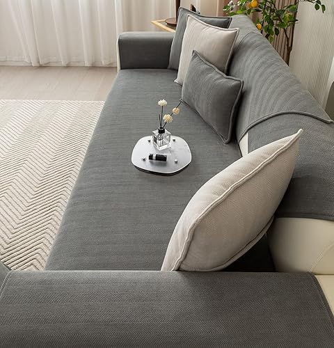 Miniatura 1 de vctops Farmhouse Chevron - Funda de sofá a rayas, protector de muebles de color sólido, funda de sofá antideslizante suave para perros, gatos, niños