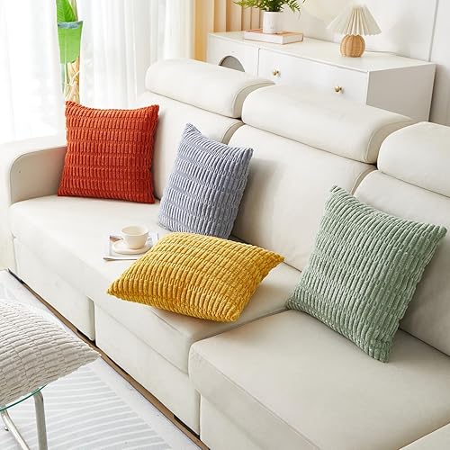 Miniatura 70 de Sunday Praise Paquete de 2 fundas de almohada decorativas de pana de 18 x 18 pulgadas, fundas de almohada cuadradas de rayas bohemias suaves