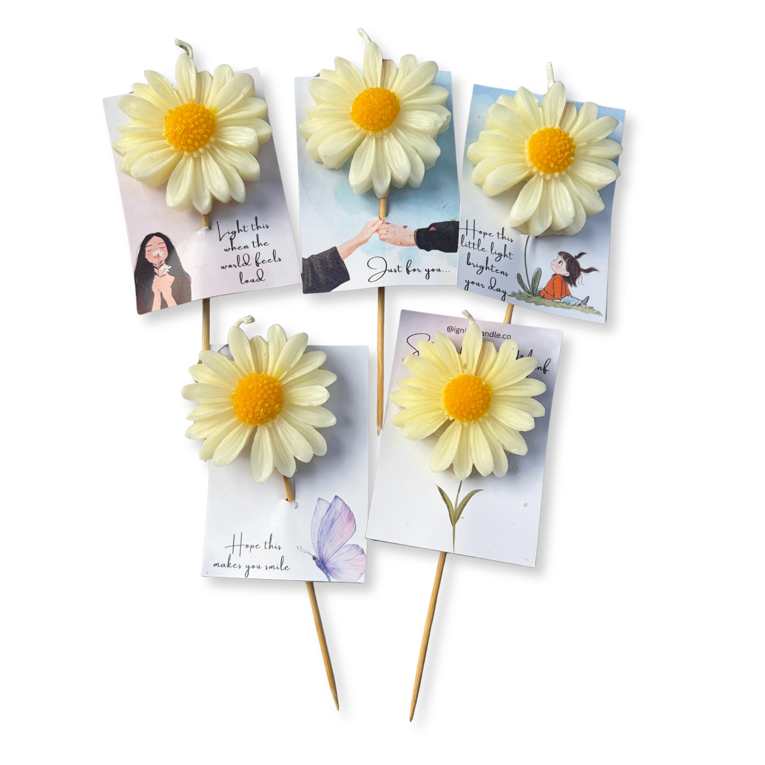 Daisy Birthday Candle with Lavender Scent, Natural Soy Wax, Pack of 5, Decorative Flower Candles with Inspirational Cards-image-29
