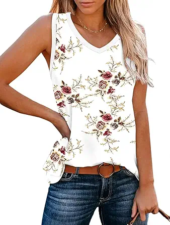 KISSMODA Womens Flora Print Tank Tops Ribbed Summer Shirt Sleeveless Summer Casual Women Blouses(S-3XL)