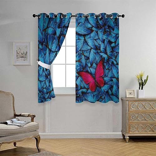 Miniatura 2 de Cortina Blackout para Habitacion Butterflies Decoration Grommet Short Sound Proof for Doors Cortinas para Ventanas De Cuarto 85Inch Width by 108Inch