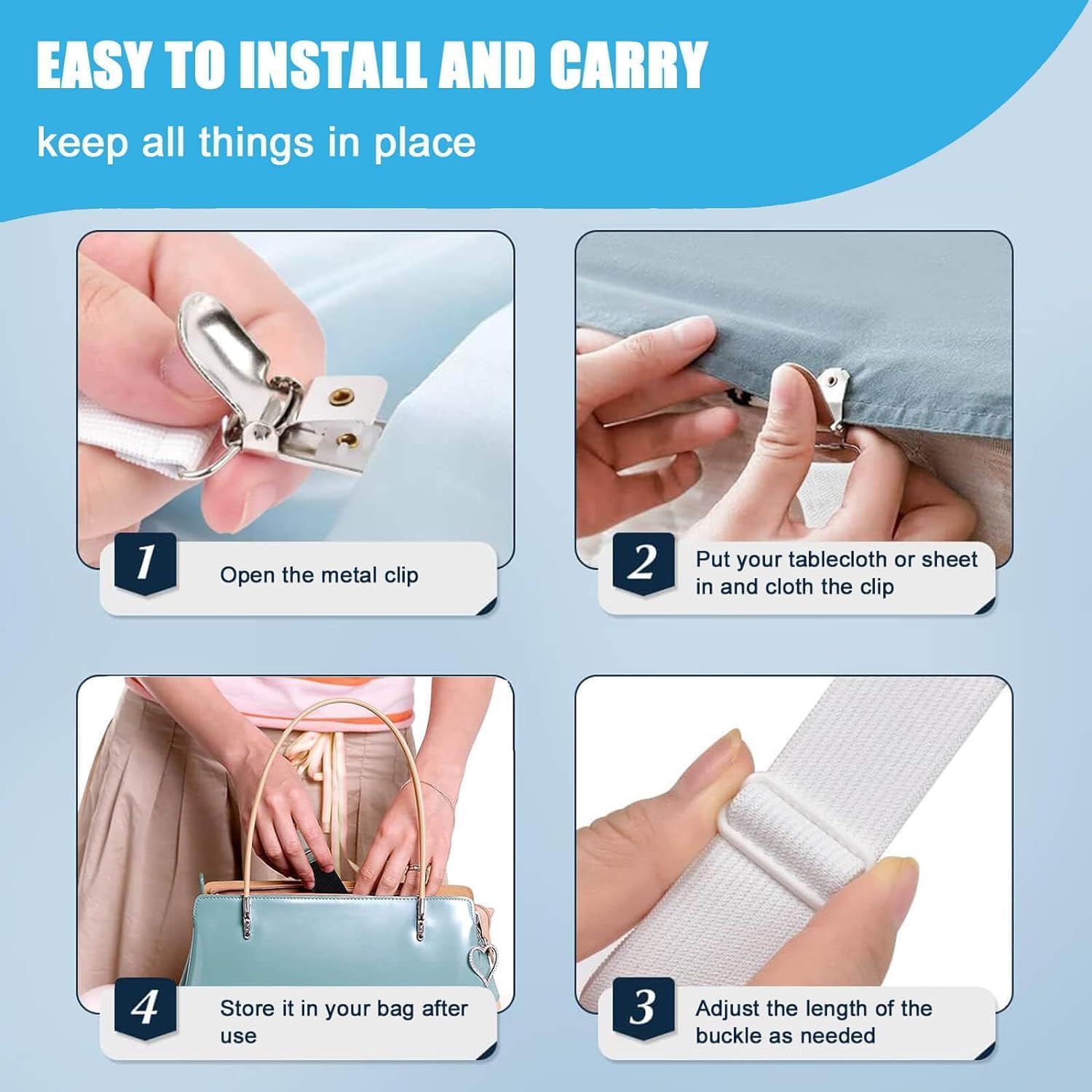 CUNGLIN fermatovagliaClip per Tovaglia, Fermatovaglia Clip per Cinghia Elastica, Fermatovaglia Clip per Tenuta Tovaglia da Tavola per Casa, Picnic, Feste, Matrimoni