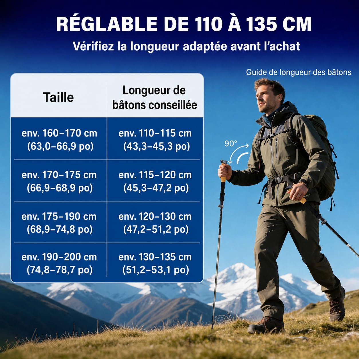 Bastones de senderismo plegables, juego de 2 unidades, solo 35 cm, ligero y estable, ajustable de 110 a 135 cm, carbono 3K y aluminio 7050, mango de corcho con extensión EVA, incluye bolsa y