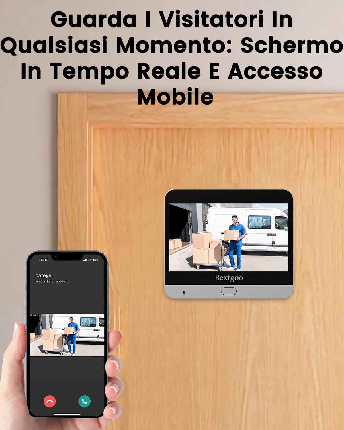 Bextgoo Spioncino Digitale WiFi, 2K Videocitofono WiFi, Display 4,3" Pollici, Batteria 8000mAh, Visione 170°, Visione Notturna, Rilevamento Umanoidi AI, Audio Bidirezionale, Scheda da 32 GB Inclusa